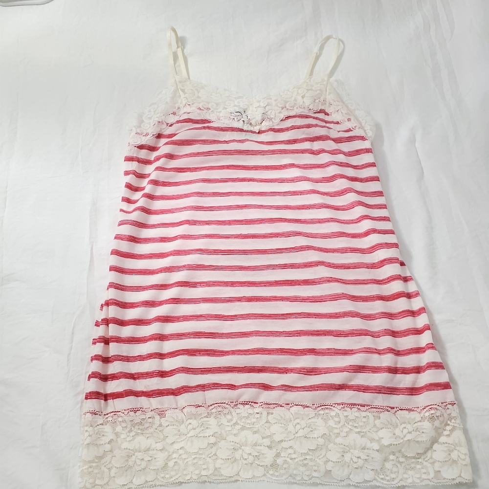 One Step Up Camisole Womens Juniors Pink Cream Stripe Lace  Small